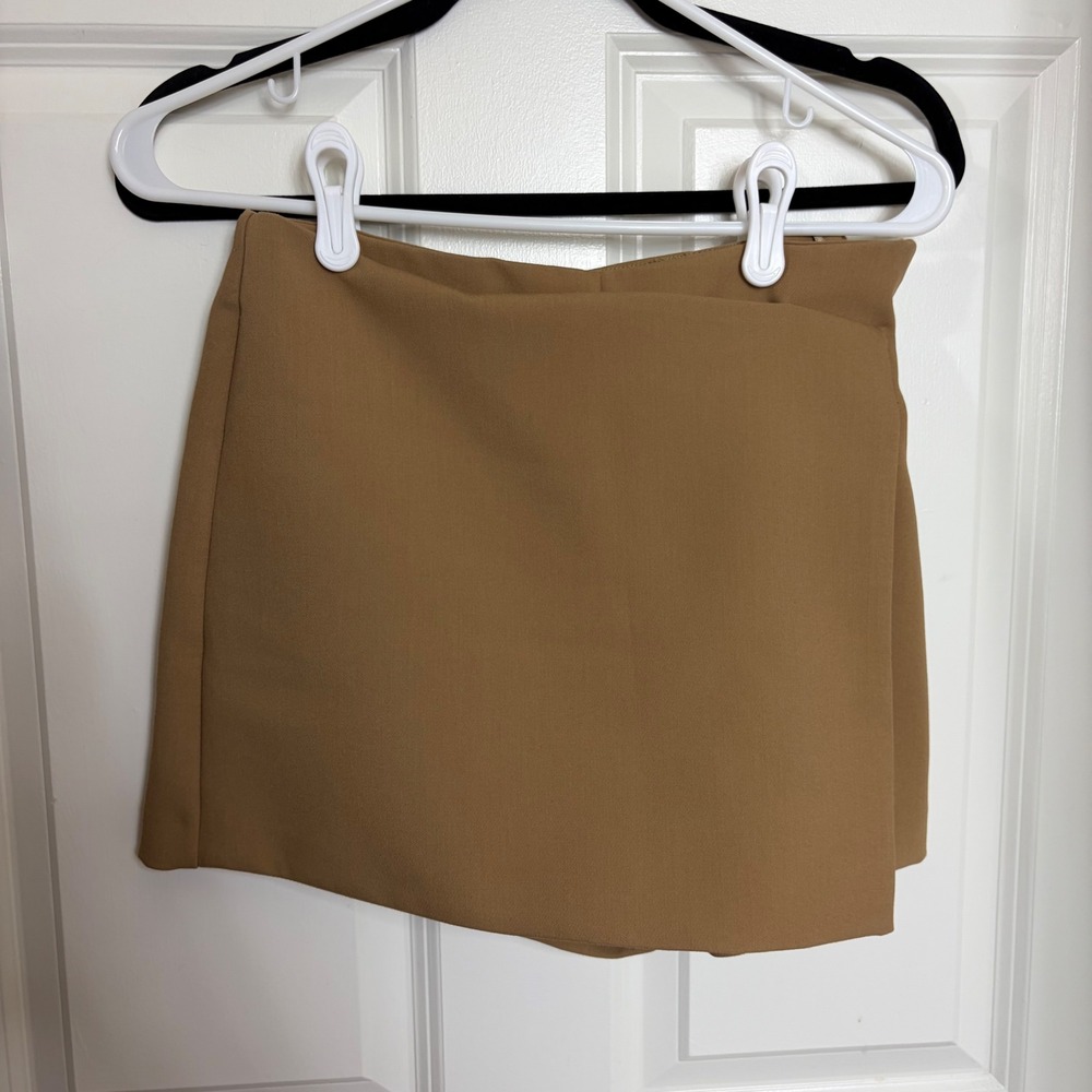 Zara Camel Tan High Waisted Wrap Front Mini Skort Size S